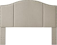 Vista 11 de 24KF Middle Century - Cabecera capitonada tapizada en lino con clavos de latón antiguo, cabecera Queen / Matrimonial, color gris oscuro