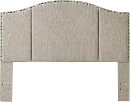 Miniatura 9 de 24KF Middle Century - Cabecera plegable tapizada en gris oscuro con cabezales de clavos de latón antiguo, cabecera KingCalifornia King, 60232 - Gris