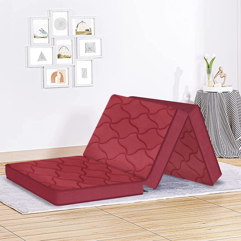 SLEEPSPA by COIRFIT Soft Bounce Herb Fresh Technology | Back Care | Direct from Factory 4 inch Single Size High Density (HD) Foam Mattress with 1 Year Warranty (L X W : 72X35 inch), Maroon