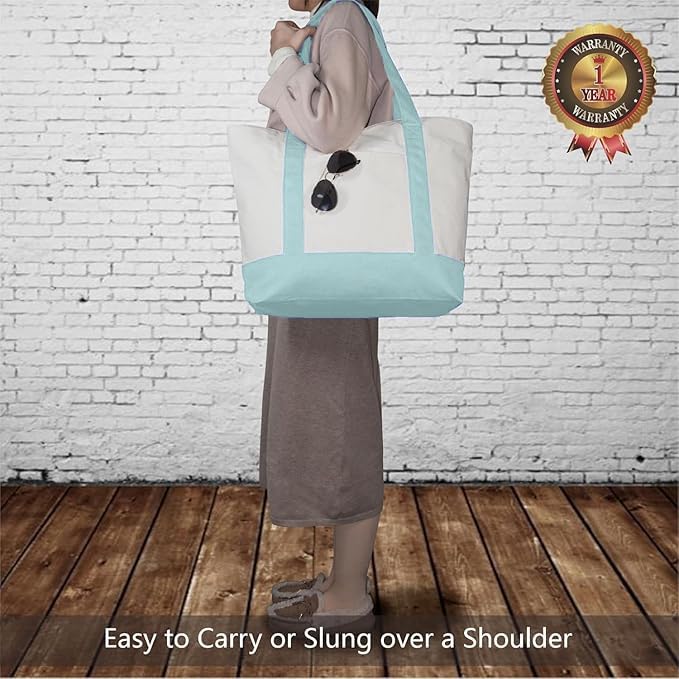 Image of 19x15 Inch Large Canvas Tote Bag | 100% Organic Reusable 330 GSM Cotton Handbag With Zipper Closure and Front Pocket for Shopping, Daily Use, Travel, Grocery, Gifting, Office and Storage