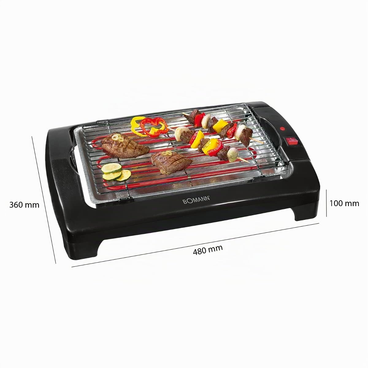 Bomann BQ 1240 N CB - Barbacoa eléctrica, parrilla cromada de 35,5 x 24,5 cm, 2000 W