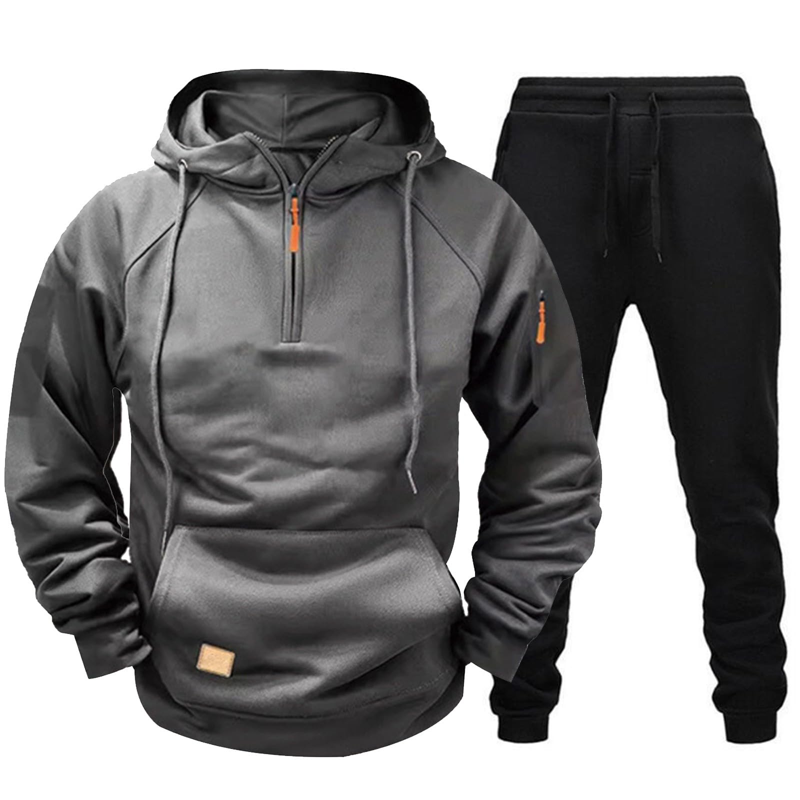 Męski dres treningowy, 2-częściowy, bluza z kapturem i joggery, czarna odzież sportowa dla mężczyzn, lekki strój treningowy z kieszenią, wygodny dres treningowy na siłownię, do podróży lub biegania na
