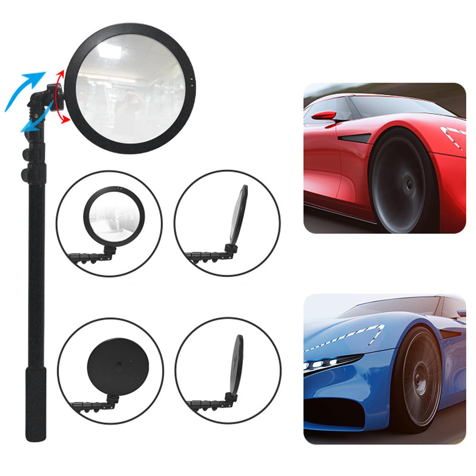 Espejo de seguridad para inspección de vehículos con paquete de 5 espejos de inspección telescópicos, espejo de seguridad de 16 cm de diámetro con luz LED - Espejo de inspección de mano de Home C