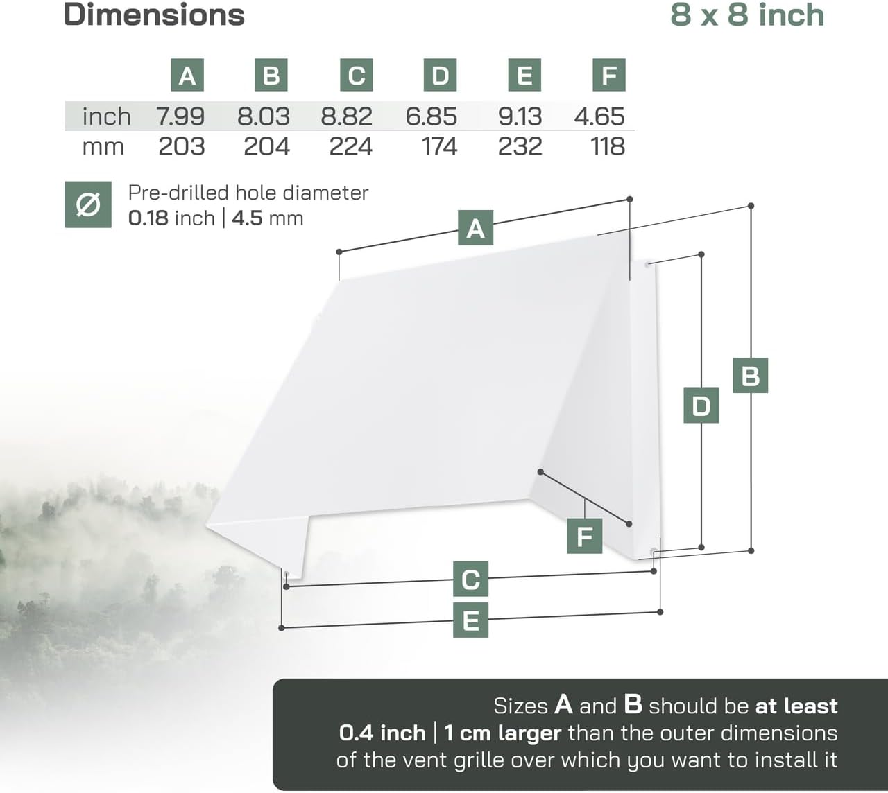 Vent Systems 8 x 8 Inch White Galvanized Steel Vent Deflector – Wall Dryer AC Vent Deflector – Outdoor Exhaust Vent Guard RV Side Vent Cover - Trailer Air Vent Rain Cover for HVAC System