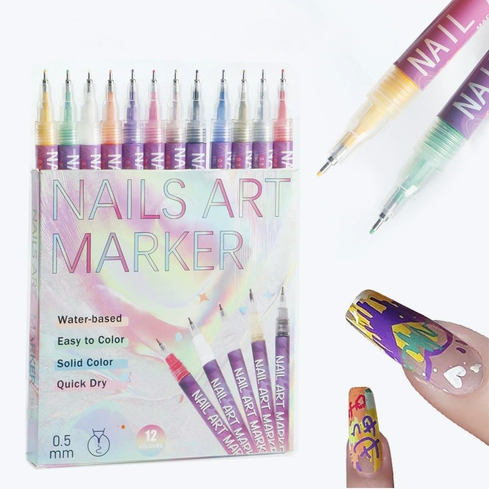 12 Colors Nail Art Pens Set 0 5 MM Fine Tip Acrylic Paint Pens for 3D Nail Art