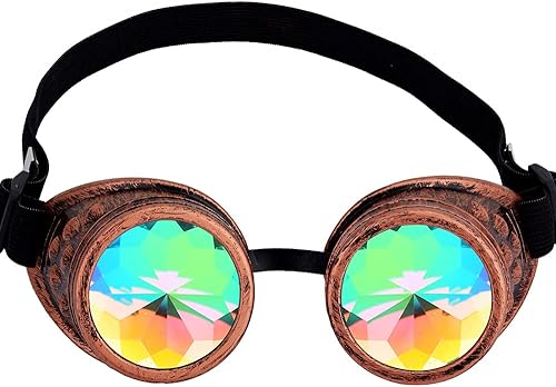Miniatura 15 de Gafas caleidoscopio para raves trippy psicodélico steampunk con lentes de cristal de difracción de prisma arcoíris Negro
