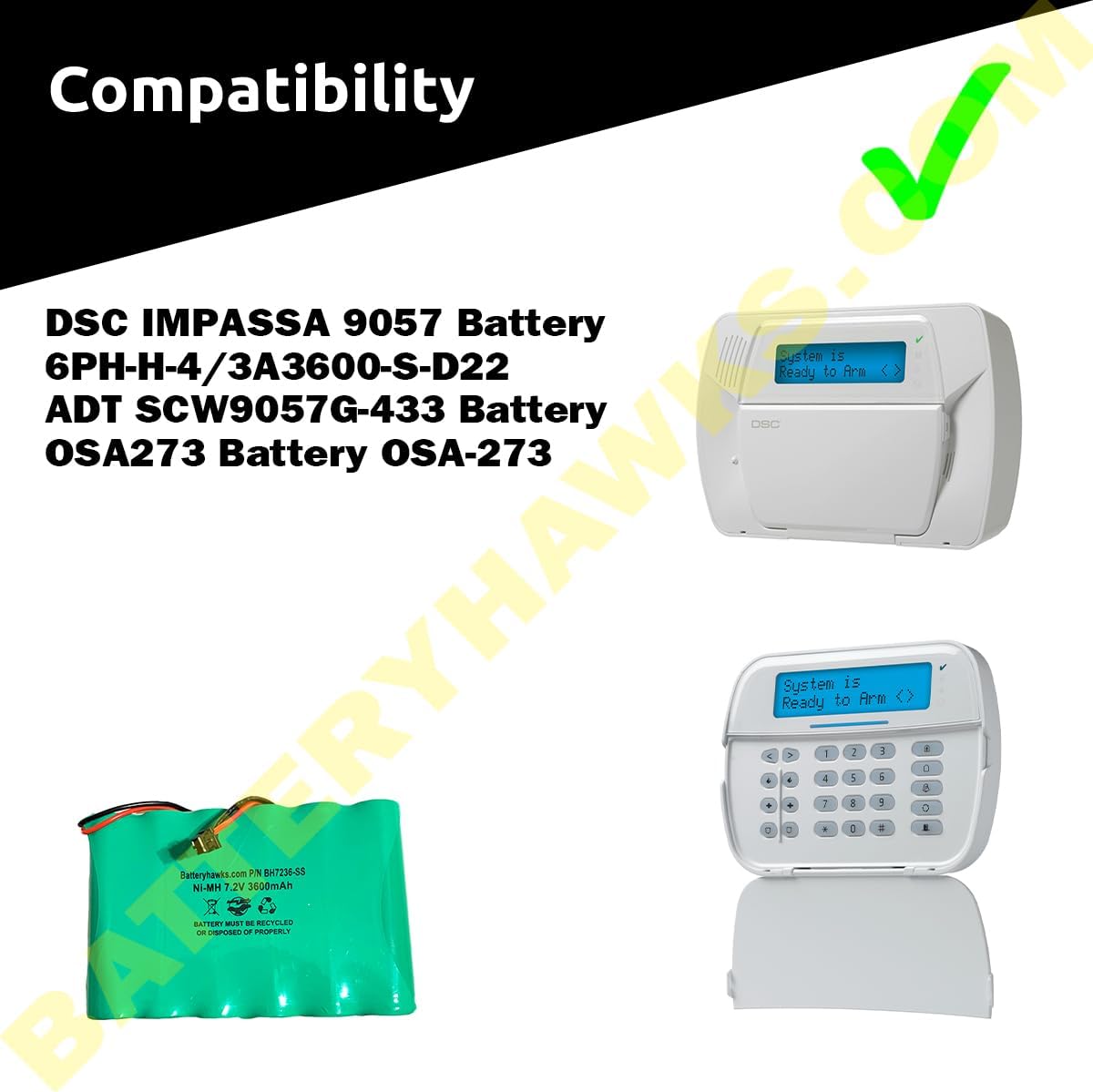 6PH-H-4/3A3600-S-D22 7.2v 3600mAh Ni-MH DSC IMPASSA 9057 Battery Wireless Security System