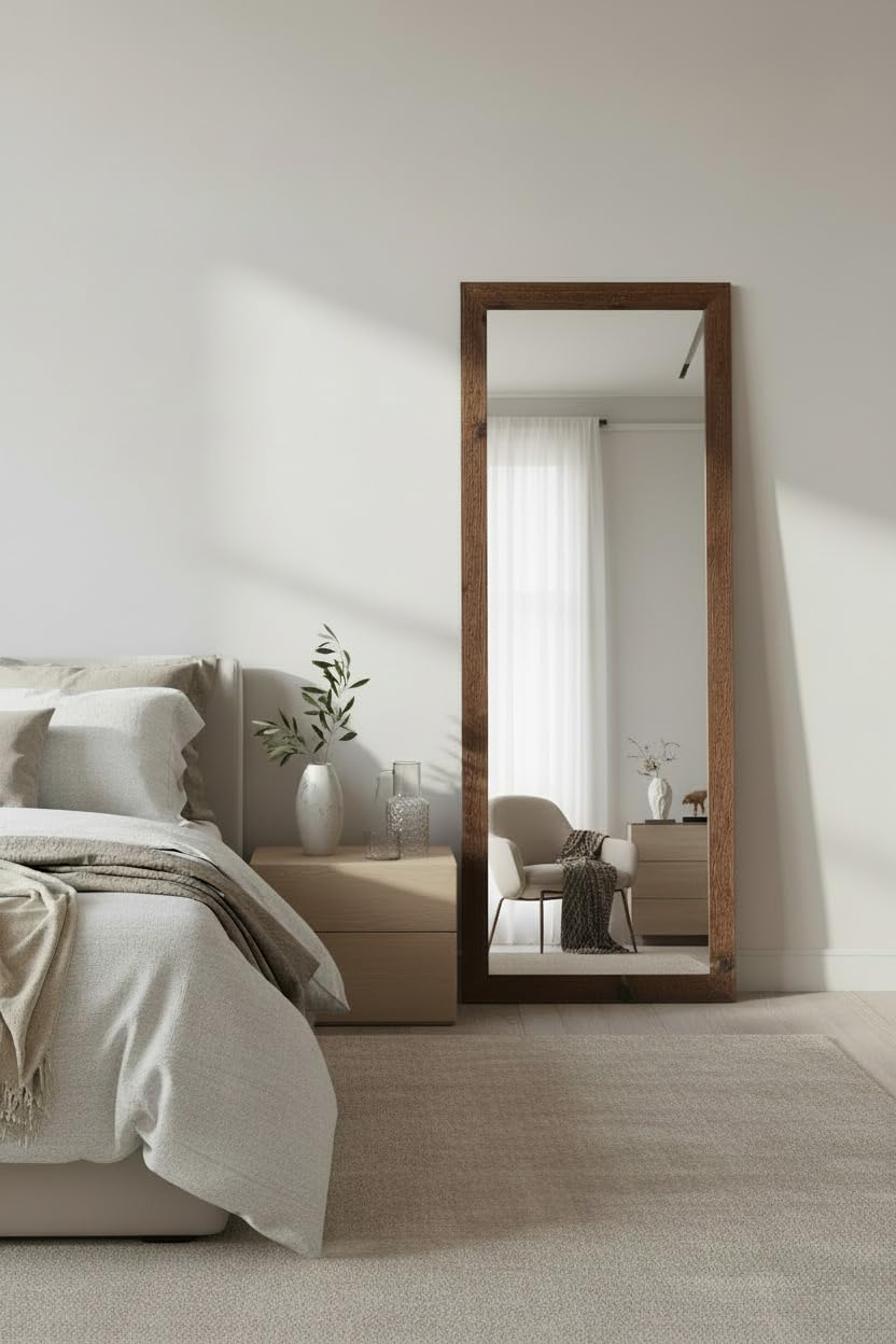 MO.WA Espejo de Pared con Marco de Madera 57x147 cm Moderno Rustico Color Marron wengué, Fabricado en Italia para Dormitorio Pasillo vestidor habitacion Sala de Estar