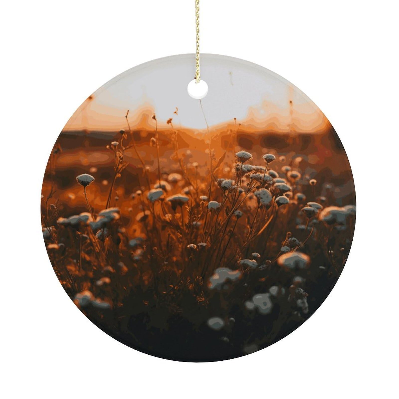 Flowers in The Sunset Christmas Ornaments Colorful Round Ceramic Ornament Christmas Hanging Decor Christmas Tree Decorations Xmas Keepsake for Women Men Xmas Holiday Party