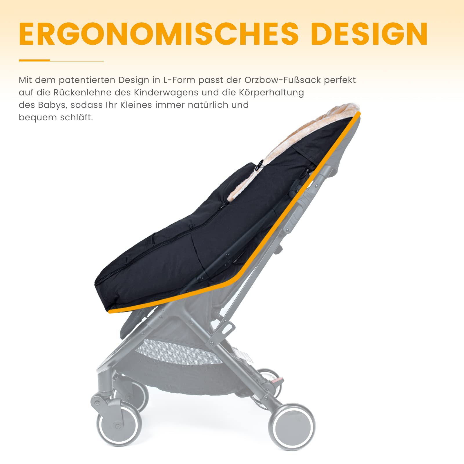 Orzbow Fußsack Buggy, Künstliches Lammfell Kinderwagen Winter, Reißverschluss, Abnehmbar, Wasserdicht, Maschinenwaschbar, Schwarz