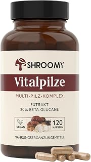 SHROOMY Mushroom Complex Kapseln mit 6 Vitalpilzen – 120 vegane Kapseln – Hericium, Cordyceps, Chaga, Reishi, Shiitake & Maitake