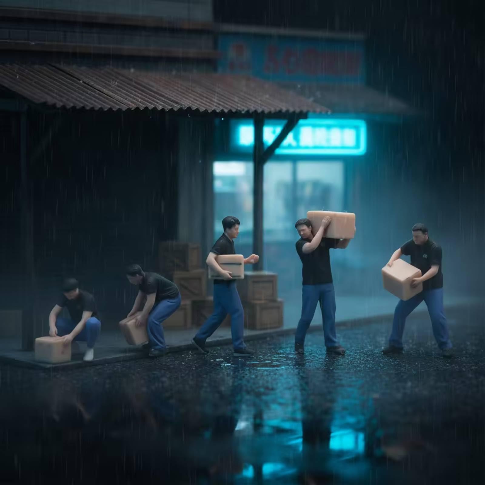 Milageto Miniatura Repartidor Figuras Trabajador Escala 1/64 de Resina con Pintura Realista y Acciones de Carga para Ambientes de Envío Adecuado para Patios de