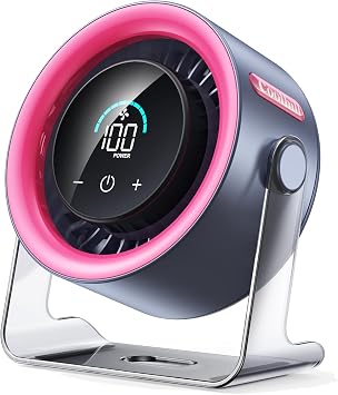 USB Desk Fan for Bedroom 100 Speeds Digital Display Quiet Portable Fan with Turbo Airflow, 120 Rotating Small Rechargeable Battery Desktop & Wall-Mounted Fans for Bedroom Home Office Pink