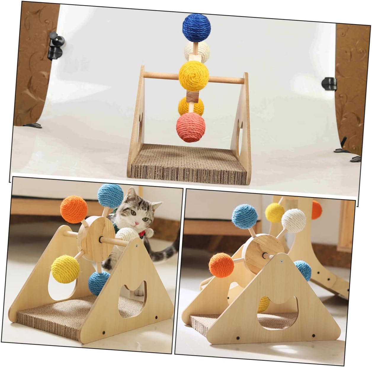 Cat Scratching Post with Corrugated Interactive Ball for Indoor Cats Fun Cat Scratcher