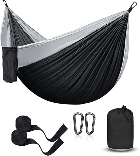 Miniatura 9 de Hammock Camping, Portable SingleDouble Hammocks for Outdoor Hiking Travel Backpacking - 210D Nylon Hammock Swing for Backyard & Garden (BlackGray)