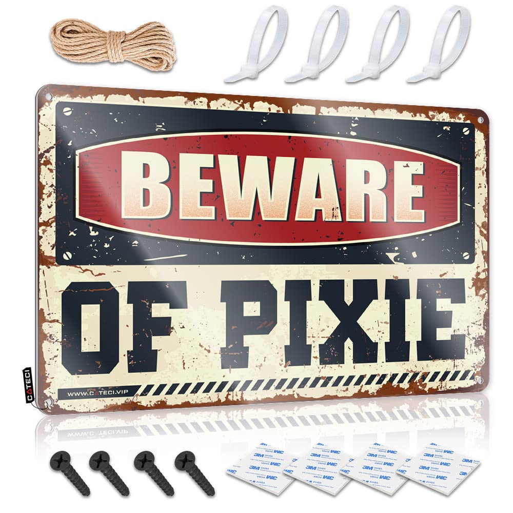 HELIOFORGE Garage Signs For Men Vintage Beware Of Pixie Tin Sign Man Cave Funny Signs Personalized Man Cave Sign(30X40CM)