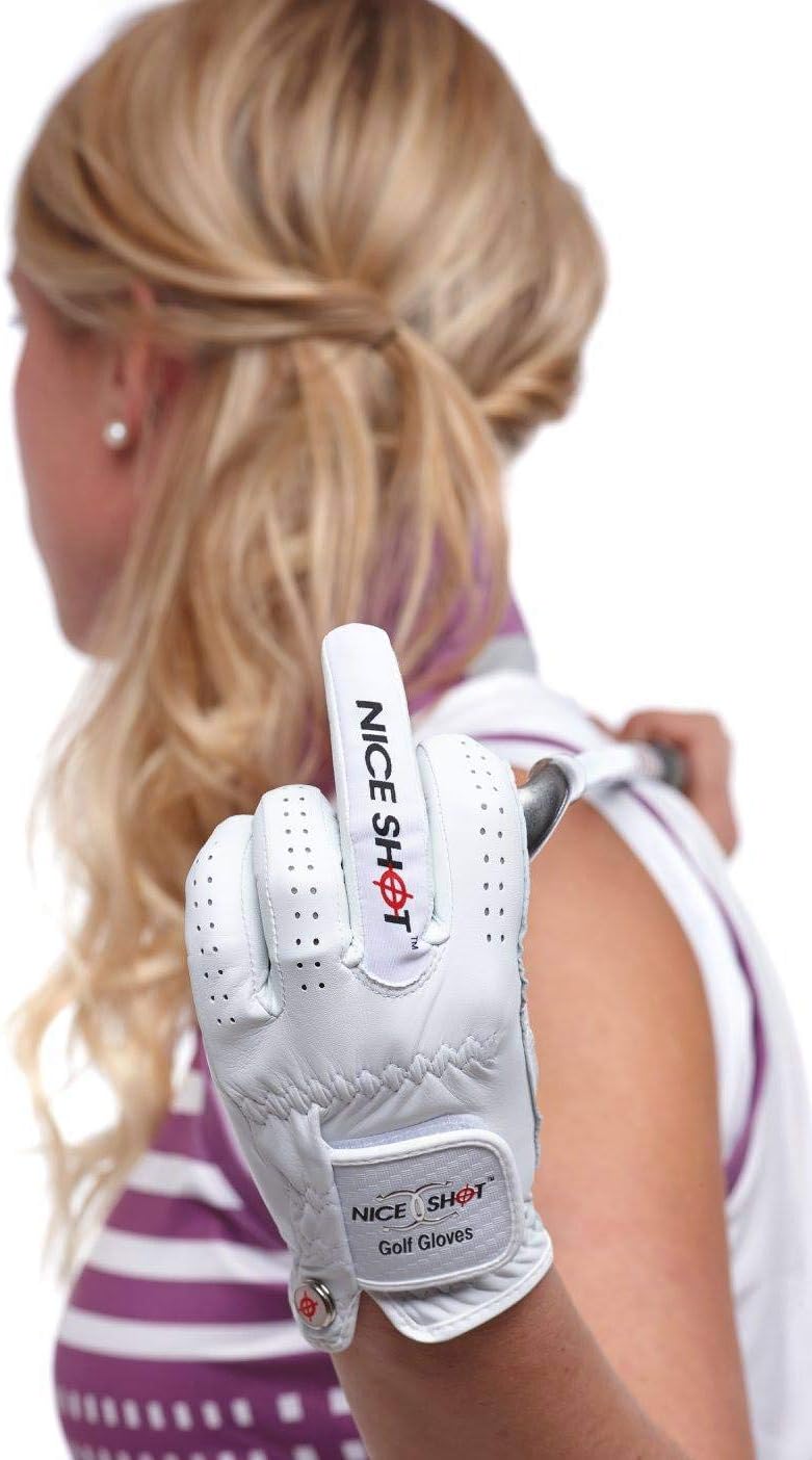 Nice Shot Bundle The Bird Women's Right Hand Medium White Cabretta Golf Glove Patented Design Golf Tees - Express Yourself - 3 1/4 Inch Golf Tees - 12 Pack