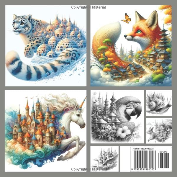 Fantasy Animal Home Grayscale Coloring Book: With whimsical houses, cities and unique architectures - Suitable for Teens and Adults for Relaxation ... (Fantasy Homes grayscale coloring book) image 3