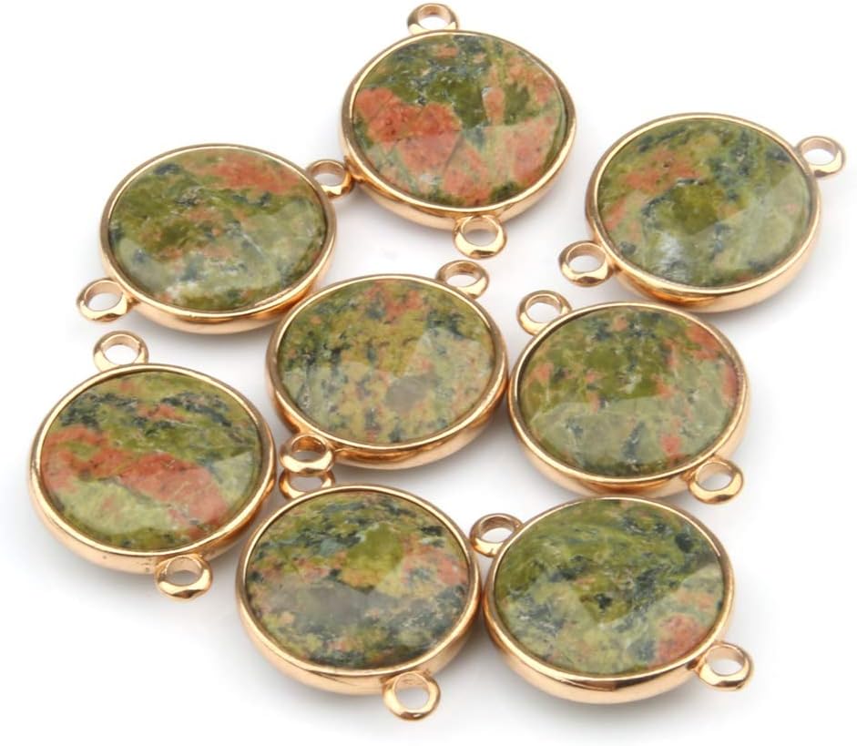 LHJ 10Pcs Natural Stone Pendant Connectors Round Random Faceted Quartz Agate Links Golden Plated Charms for Necklace Bracelet Jewelry Making DIY - Image 2