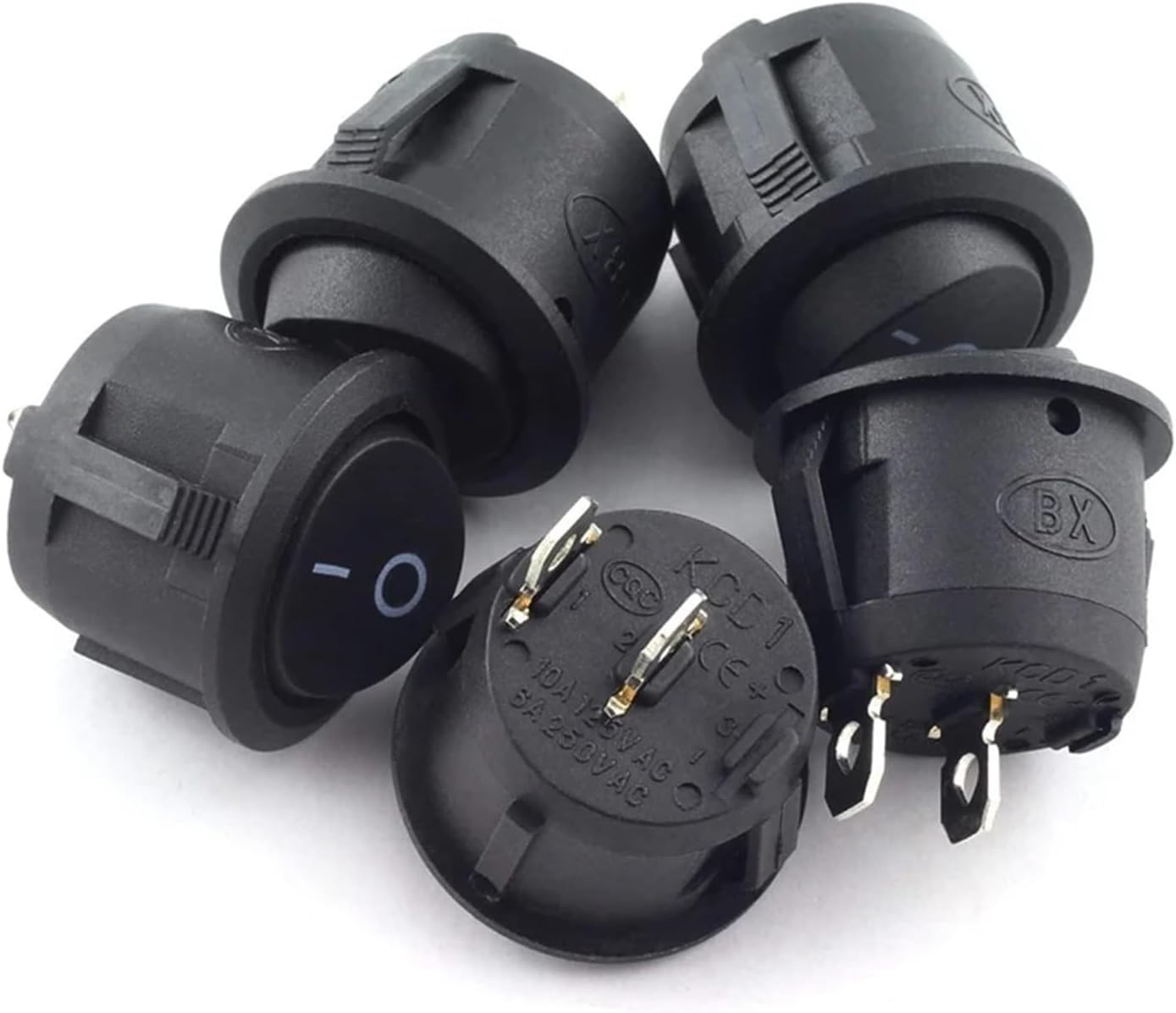 5Pcs Round Rocker Power Switch 6A 250V AC 2 Pin 2 Position ON/Off Power Switch SPST Black Button