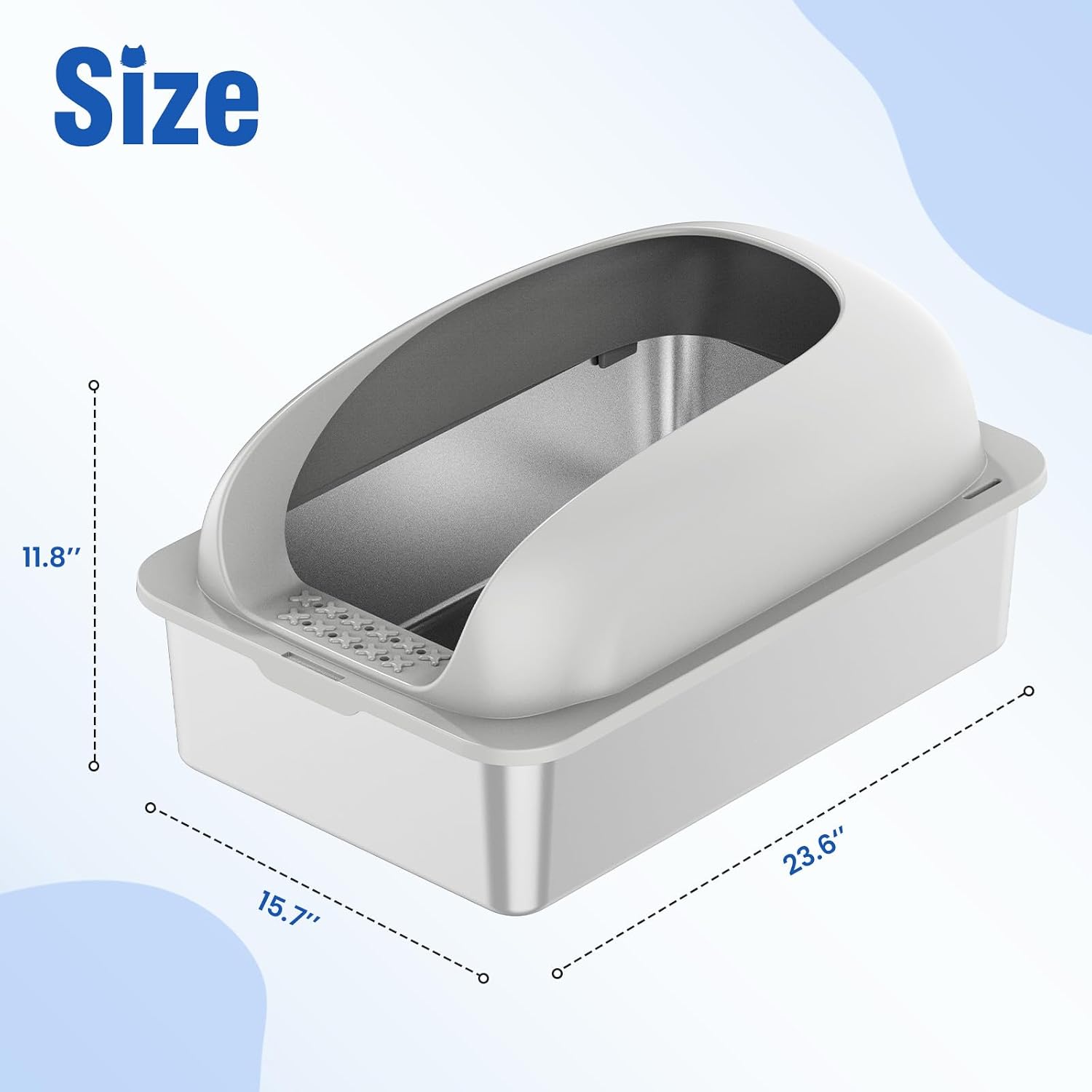 Stainless Steel Cat Litter Box with Lid, High Sided Large Cat Litter Box for Anti-Urine Leakage, Included Scoop and Litter Mat, Light Gray