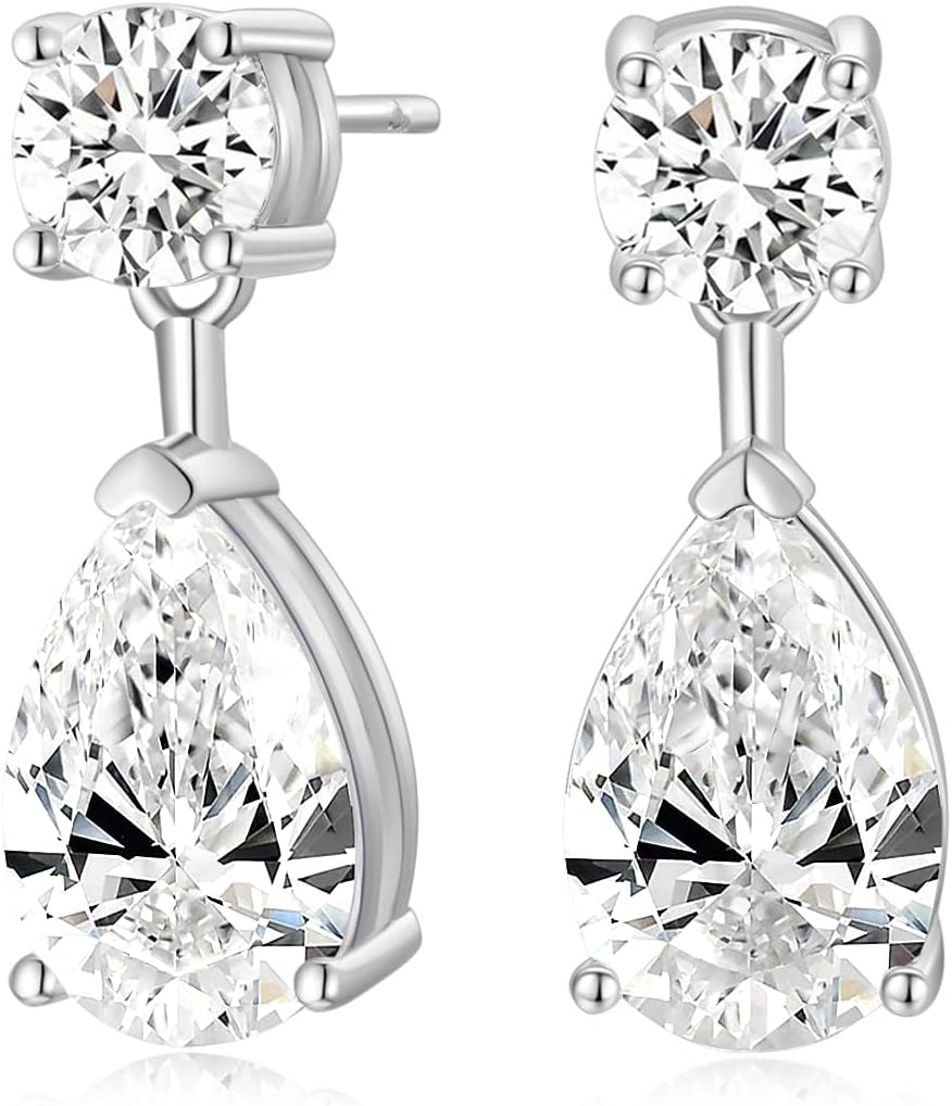 Teardrop Wedding Earrings, 925 Sterling Silver Post Pear Cut Earring, Cubic Zirconia Teardrop Bridal Wedding Earrings, for Prom Bridesmaid (1 Pair)