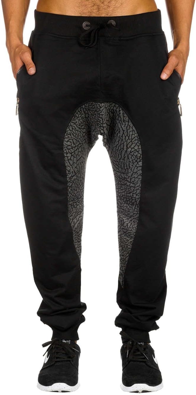 American Stitch Men's Elephant Print Jogging Pants Black (Large)
