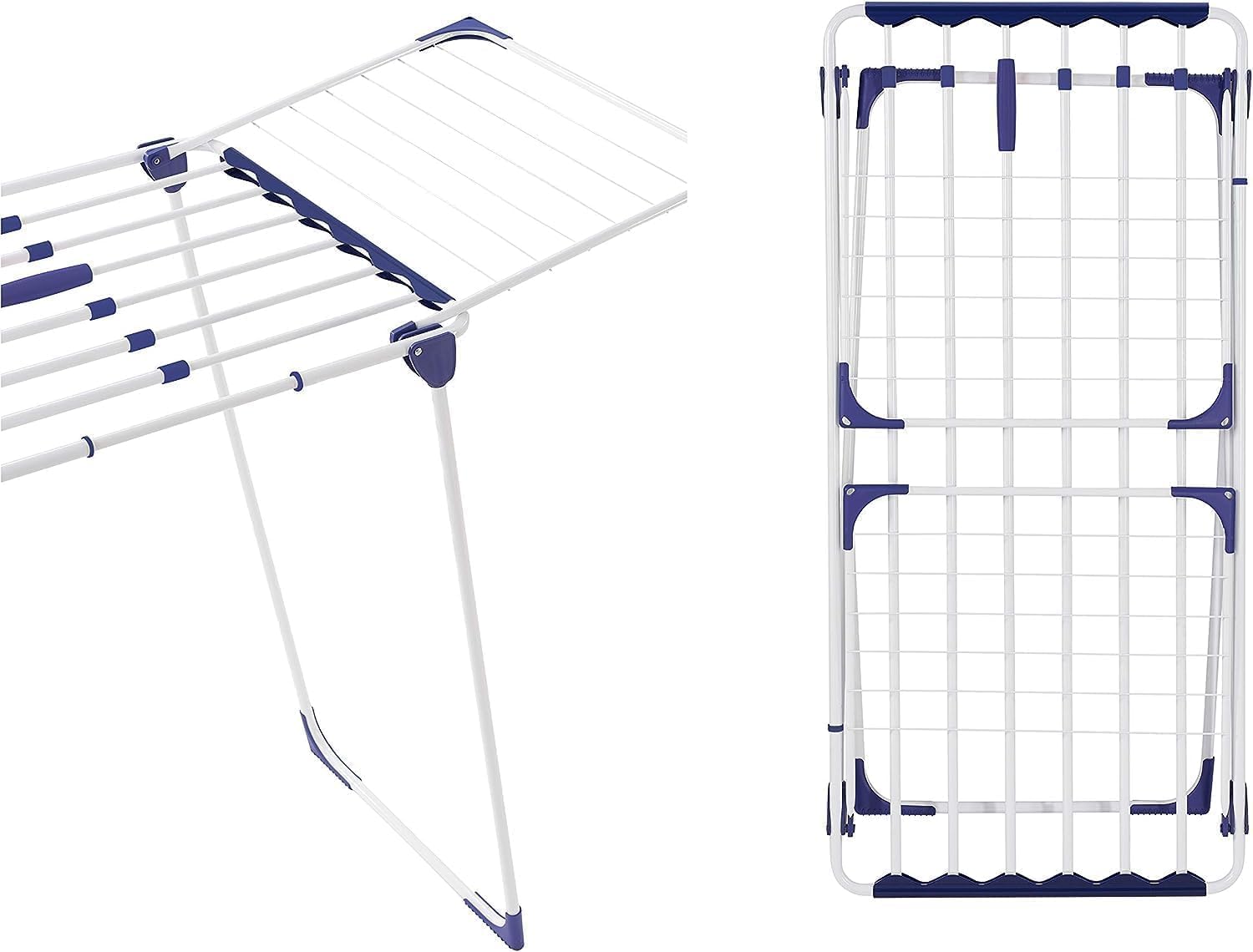 Close-up of the Leifheit Classic Extendable 230 Floor Dryer's folding mechanism and a top-down view of the folded dryer.