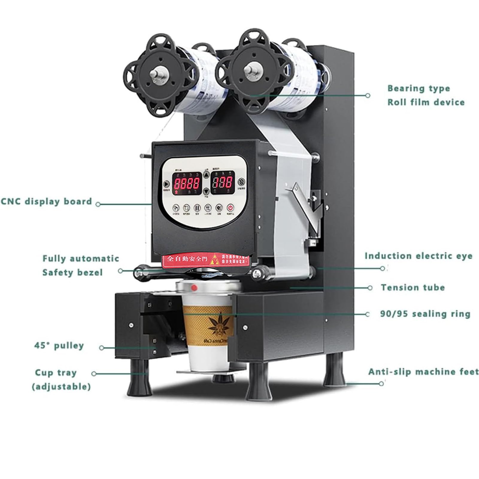 Sigillatrice Automatica per Tazze da tè Nera da 350 W 650-800 Tazze/Ora per sigillatore di frullati per tè al Latte e caffè Sigillatrice Automatica