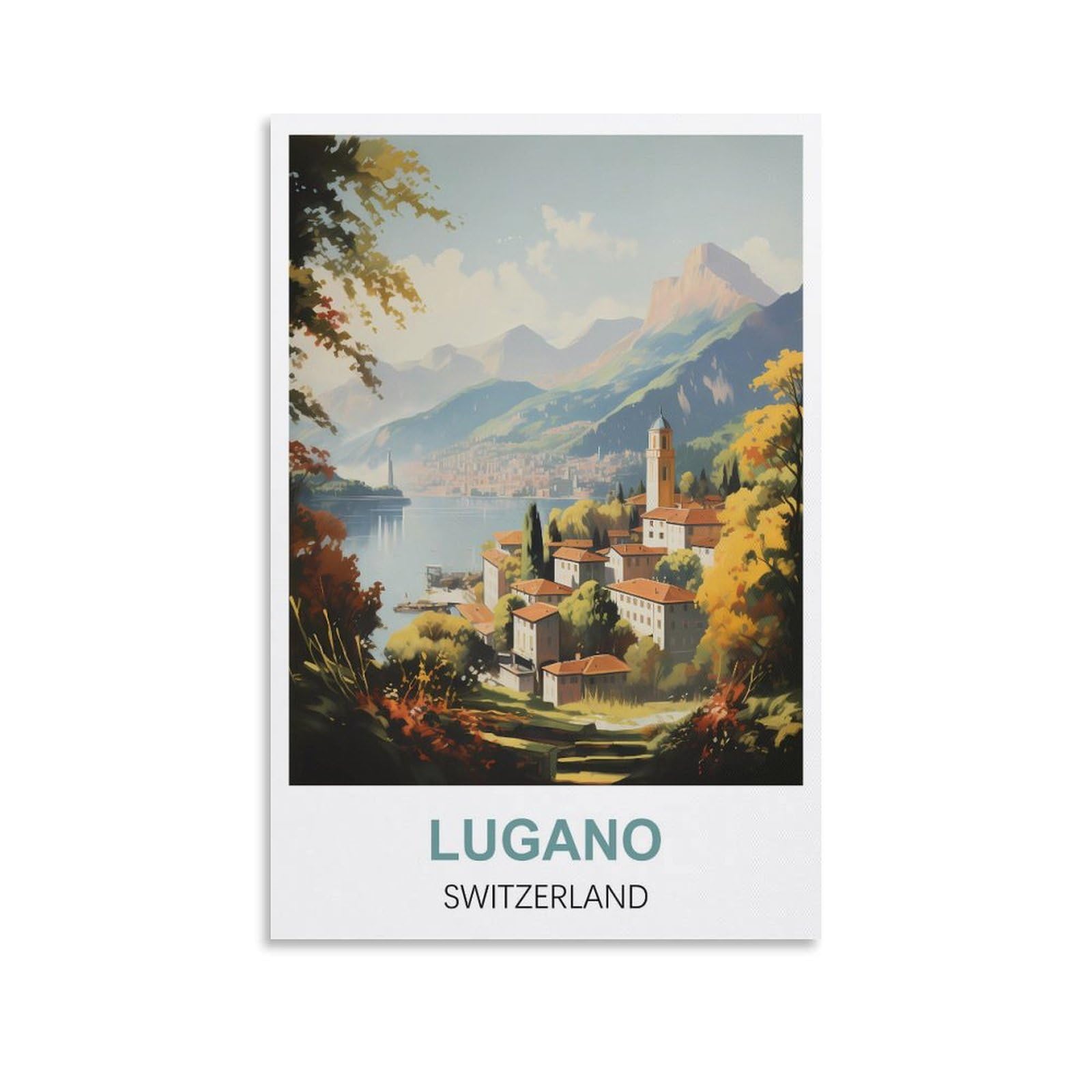 EZMLFA 5D Diamond Art Kits Adults,Lugano Switzerland,Round Dots Diamond DIY Kits Pictures for Wall Decor Home Office Decoration 40x40cm