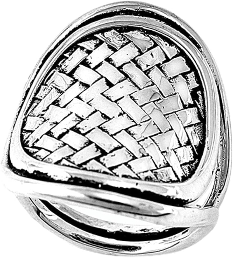 Oxidized Weave Mesh Wide Criss Cross Ring .925 Sterling Silver Band Sizes 5-10