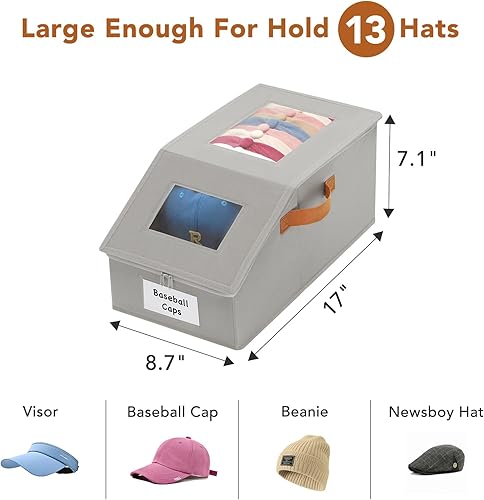 Miniatura 2 de Organizador de sombreros y caja de almacenamiento extra grande para gorra de béisbol con ventanas transparentes dobles a prueba de polvo, doble