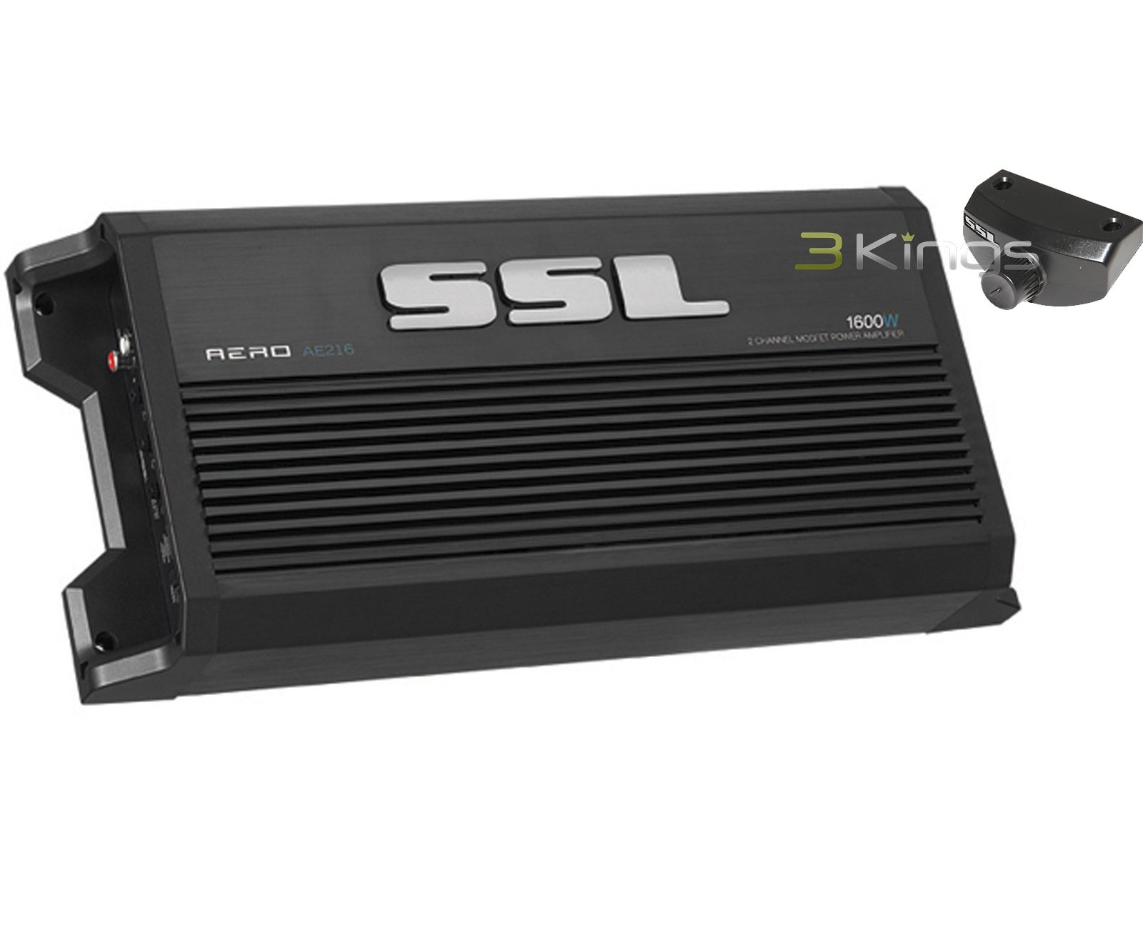 Sound Storm Laboratories AE216 AERO 1600W 2-Channel MOSFET Amplifier with High/Low Crossover and Remote Subwoofer Level Control - Black/silver