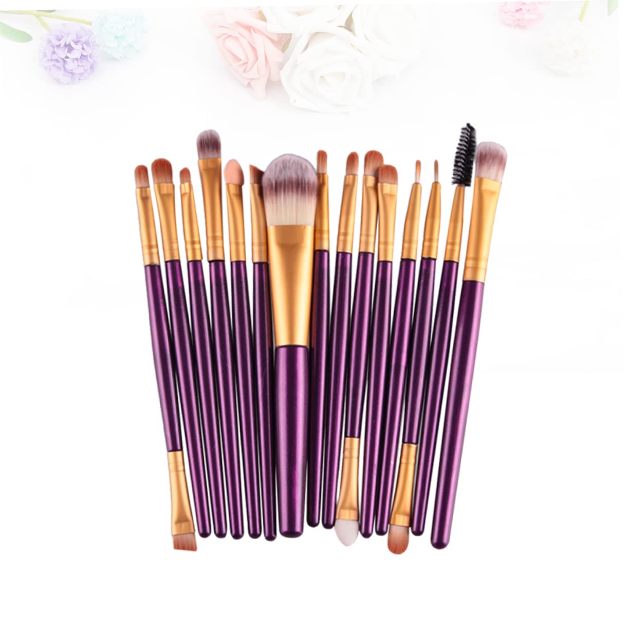 FRCOLOR Set Di 3 Pennelli Per Il Trucco Setole in Nylon Pennello Per Fard Per Donna Manico in Plastica Dorata Pennelli Per Cosmetici Per Uso Quotidiano 15 Pezzi*3