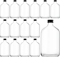 Tebery 15 Pack 12oz Glass Flask Bottles with Black Screw Caps - Reusable for Whiskey Beer Oil Sauce Beverages