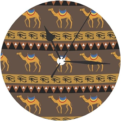 Miniatura 8 de Reloj de pared redondo de camello egipcio sin tictac, silencioso a pilas, de 10 pulgadas, estilo rústico retro rústico, decorativo, para sala de