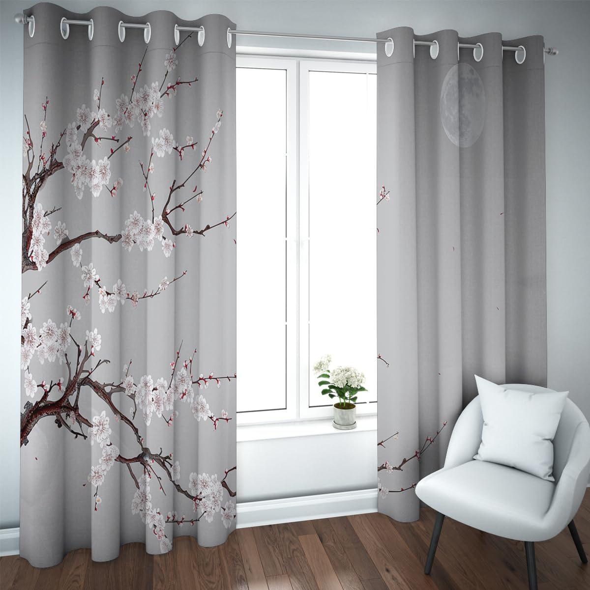 Rideaux occultants cerisier japonais fleurs blanches rideaux gris salon chambre 2x