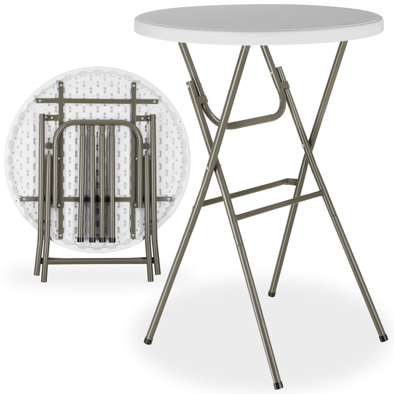 tectake® Stehtisch klappbar, Bistrotisch, Beistelltisch Outdoor, Klapptisch für Outdoor Küche, Stehempfang, Events, Bartisch, Grilltisch, Gartentisch rund, runder Tisch - 110 x 80cm