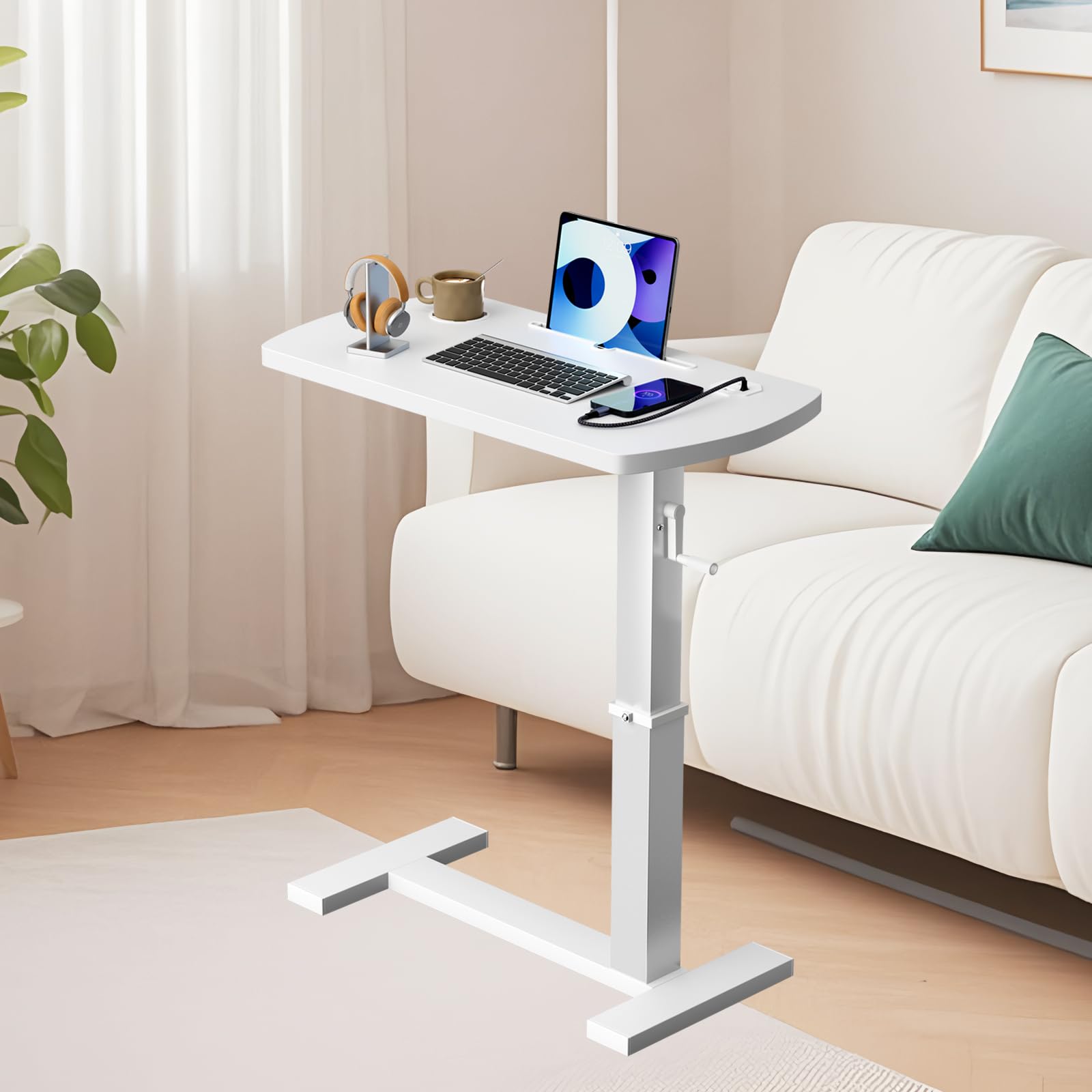 Mesa Auxiliar de Sofá en Forma de C, Mesa Auxiliar para Ordenador, Altura Ajustable Escritorio Laptop Móvil, para Dormitorio, Salón, Oficina, Multitable