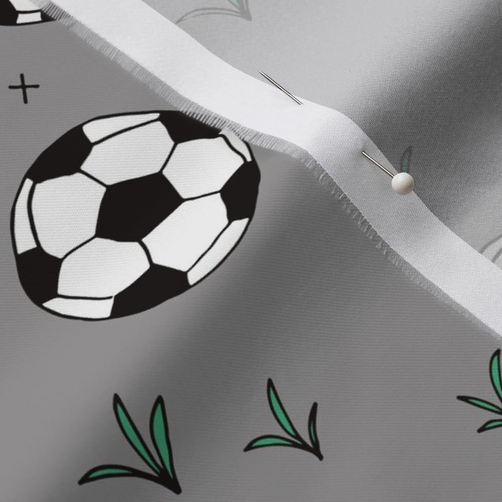 Spoonflower Fabric - Soccer Ball Fun Sports Illustration Grass Gray Boys Gender Neutral Printed on Organic Cotton Sateen Fabric by The Yard - Sewing Quilting Apparel Home Decor