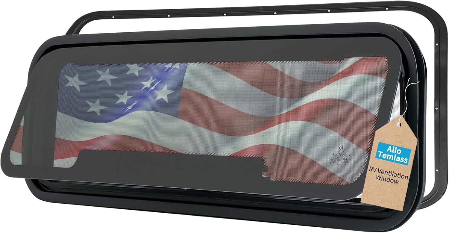 RV Ventilation Window 34" W x 11" H | Universal Awning Van Bunk Window | Removable Screen| Privacy Glass with Trim Rings | DOT Certified Replacement for Camper Trailers and Motorhomes RVWD-VET-3310