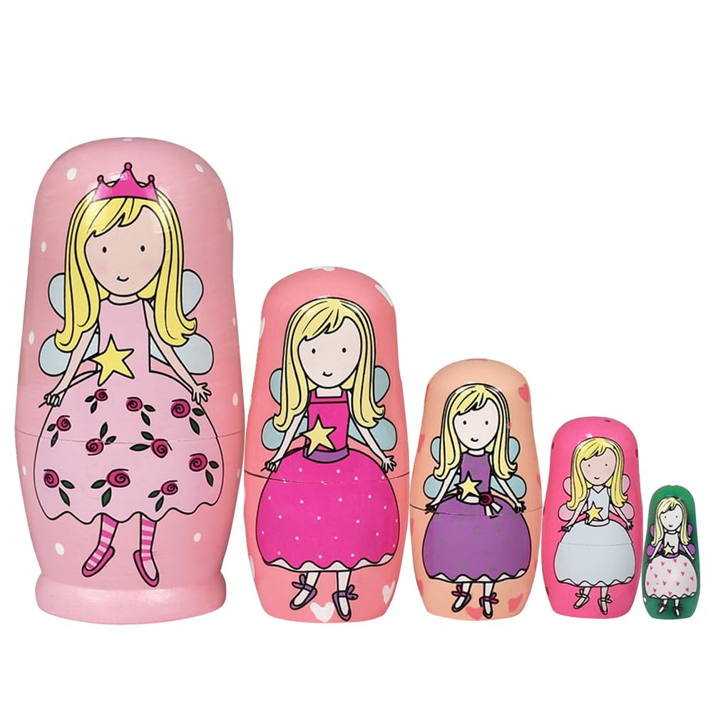 Wooden Nesting Dolls Russian - Angel Russian Matryoshka Nested Dolls, 5Pcs/Set Handmade Stacking Educational Learning Kids Toys