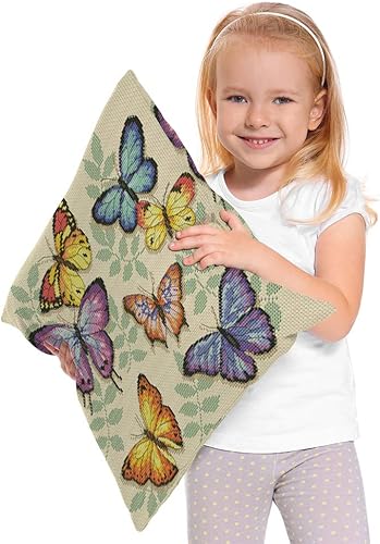 Miniatura 5 de Moslion Funda de almohada de mariposa de 18 x 18 pulgadas, diseño de hojas coloridas, animales, bonita naturaleza, cuadrada, funda de cojín para el