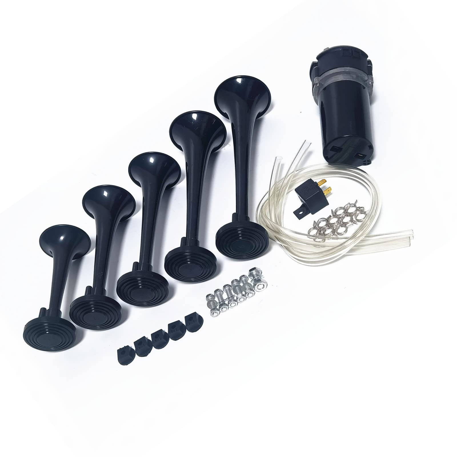 Tromba d'aria Tromba per auto 12V Tromba per camion Tromba musicale 160db Tromba a cinque tubi Tromba elettrica Dixie corno nero con altoparlante pompa ad aria per camion 12V auto nave SUV ecc