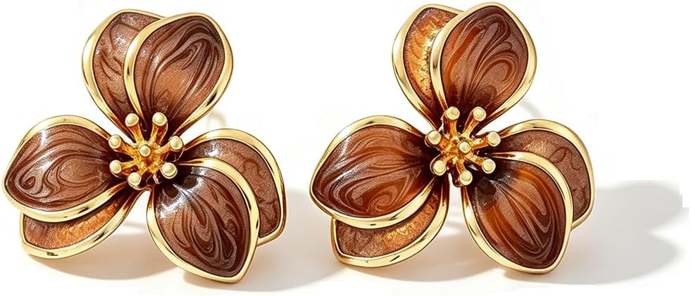 Gold Flower Dripping Oil Statement Earrings Vintage Unique Enamel Floral Studs Earring Elegant Geometric Summer Boho Floral Jewelry for Women Gold Flower Dripping Oil Statement Earrings Vintage Unique Enamel Floral Studs Earring Elegant Geometric Summer Boho Floral Jewelry for Women