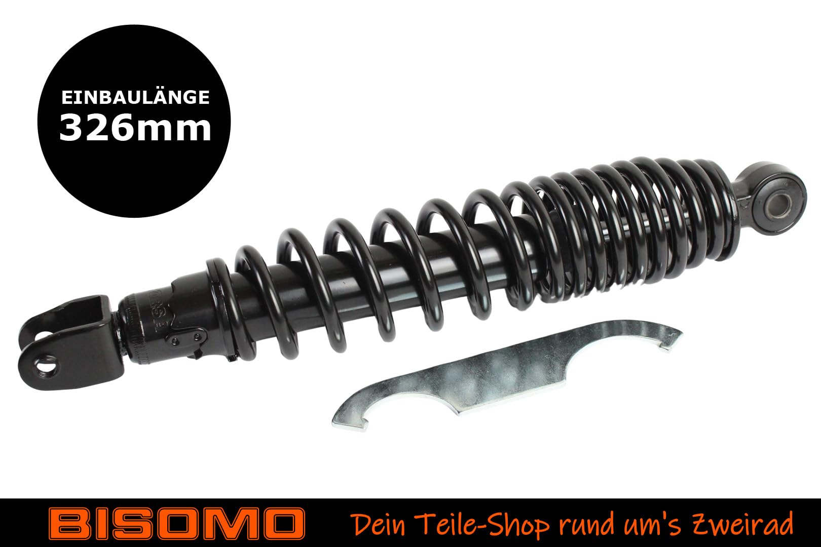 Stoßdämpfer Federbein 326mm hinten, für 12 + 16 Zoll Roller kompatibel mit Kymco Agility und DJ 50-125ccm, M8 x 1,25 inkl. Einstellschlüssel