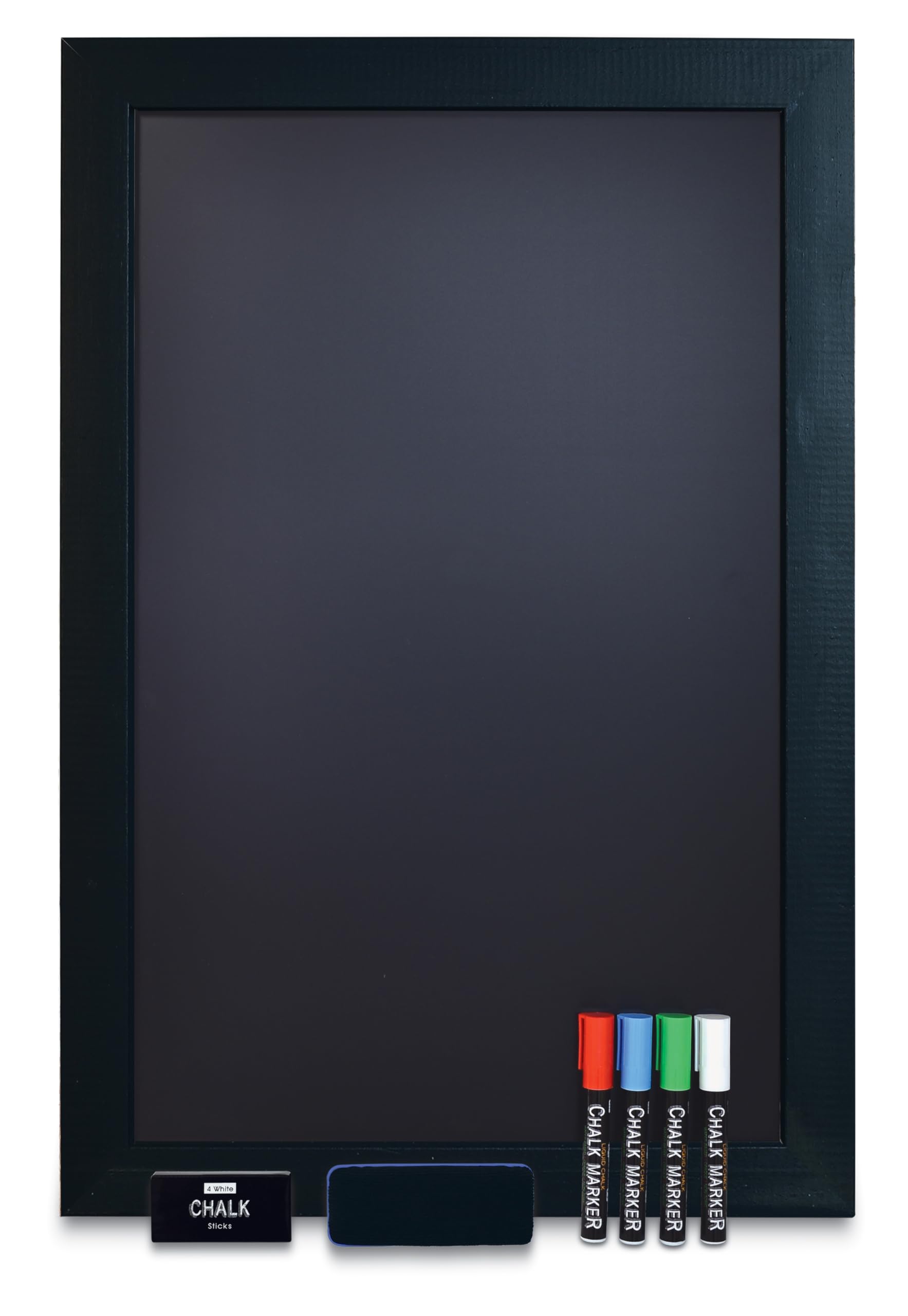 Better Office Products Magnetic Wall Chalkboard, Extra Large Size 20" x 30", Wood Frame, Chalkboard Sign, Vertical or Horizontal Wall Mount, Includes 4 Chalk Markers, Chalk & Eraser, (Solid Black)