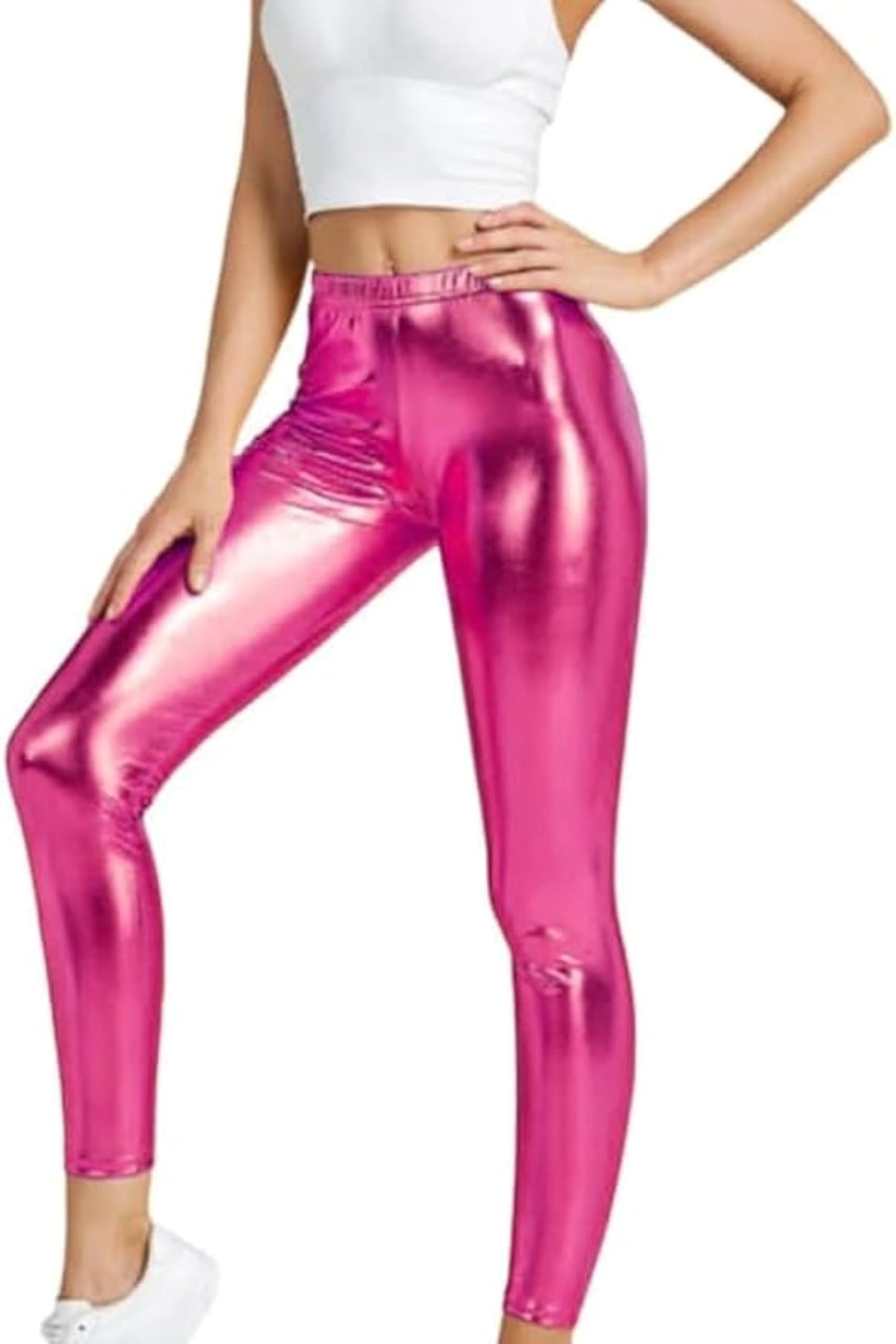 Kikfit Girls Cerise Metallic Leggings Kids Shiny Wet Look Disco Dance Leggings Stretch Tights For Party Costume Pants Age 3-14 (As8, Regular, Regular, 13-14 Years)