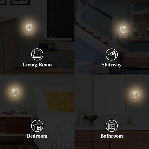 Miniatura 6 de Luces nocturnas de pared, paquete de 2 luces de noche LED de tortuga marina de color (2) sensor de atardecer a amanecer, brillo ajustable de