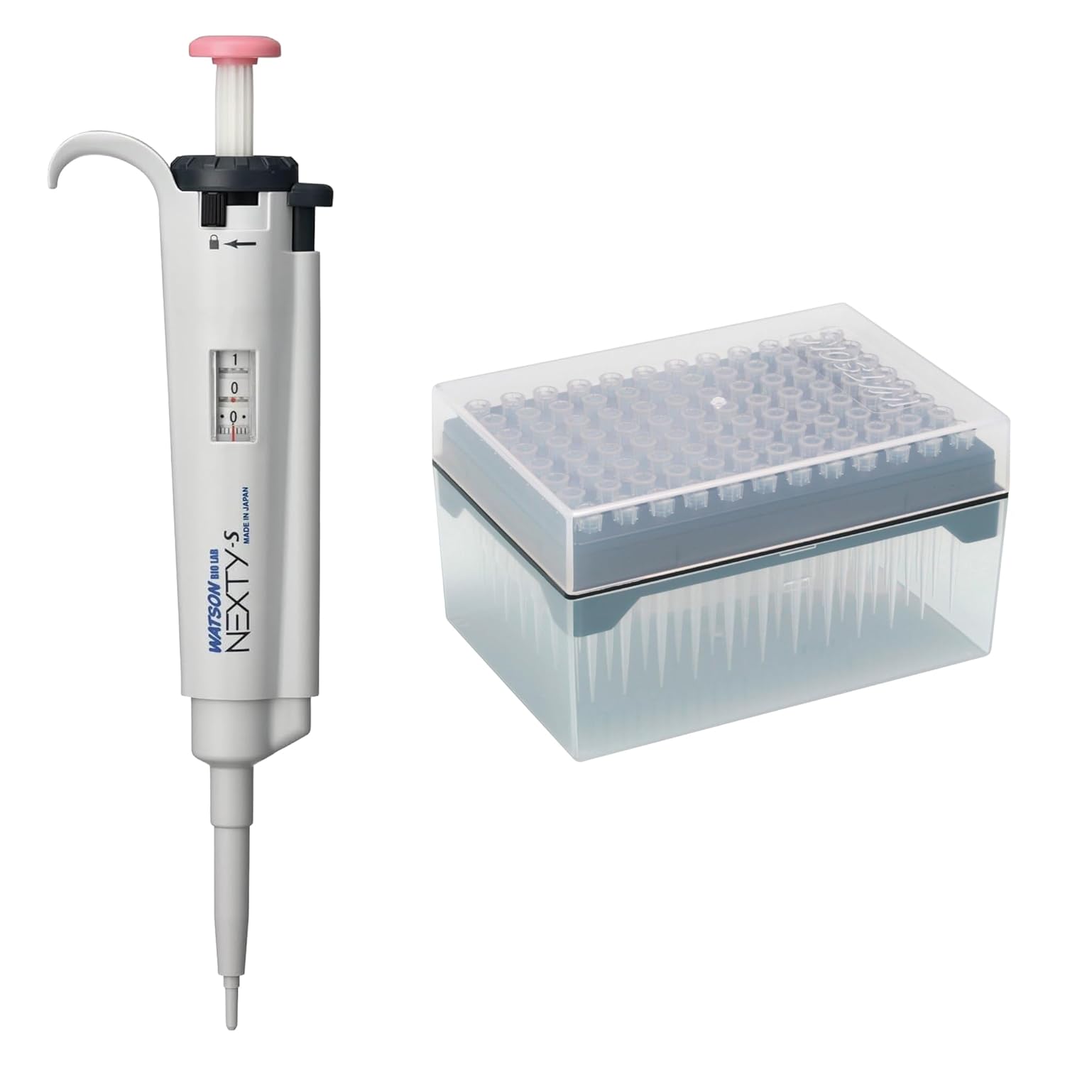 NEXTY-S10 Pipette & Long Tips Bundle | 1-10 µL Adjustable Micropipette with 96 x 10 µL Long Racked Tips | Made in Japan